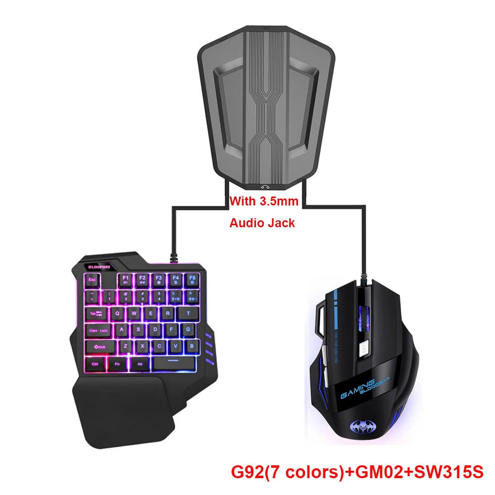 Gaming Keyboard And Mouse Combos RGB Backlit One-Handed Keypad Mice 3200 DPI with Game Converter for PS4 Xbox Nintendo Switch