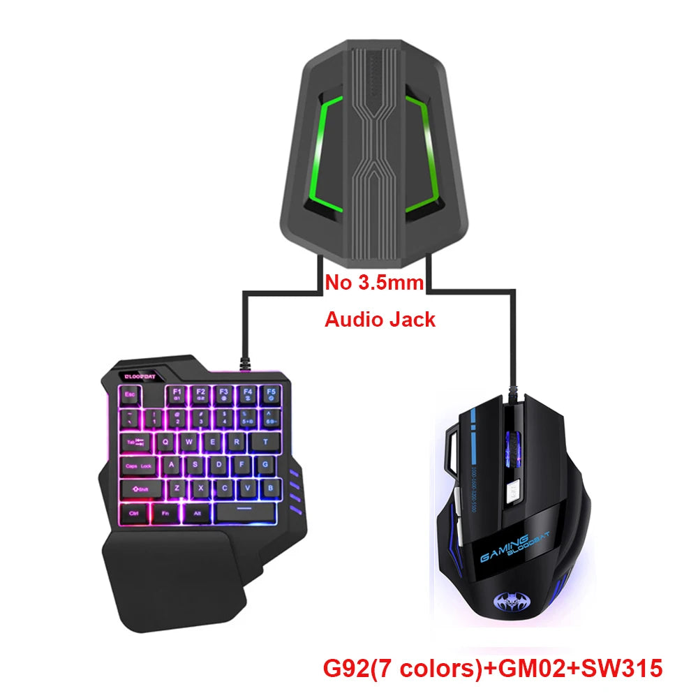 Gaming Keyboard And Mouse Combos RGB Backlit One-Handed Keypad Mice 3200 DPI with Game Converter for PS4 Xbox Nintendo Switch