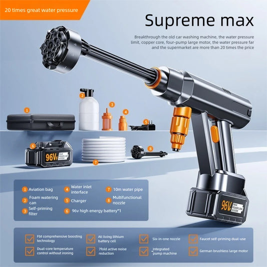 Cordless Car Wash Gun Portable High Pressure Washer Lithium Battery Water Pump Foam Generator Versatile Garden Cleaning Tool