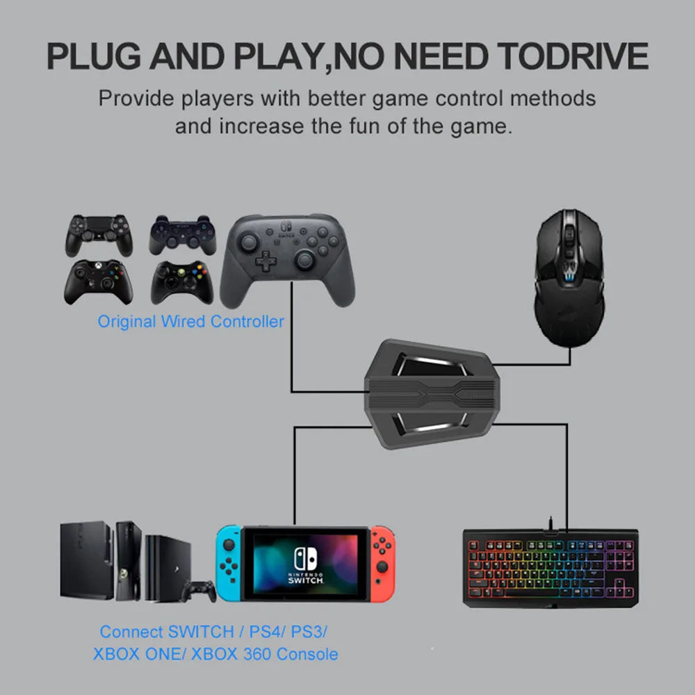 Gaming Keyboard And Mouse Combos RGB Backlit One-Handed Keypad Mice 3200 DPI with Game Converter for PS4 Xbox Nintendo Switch