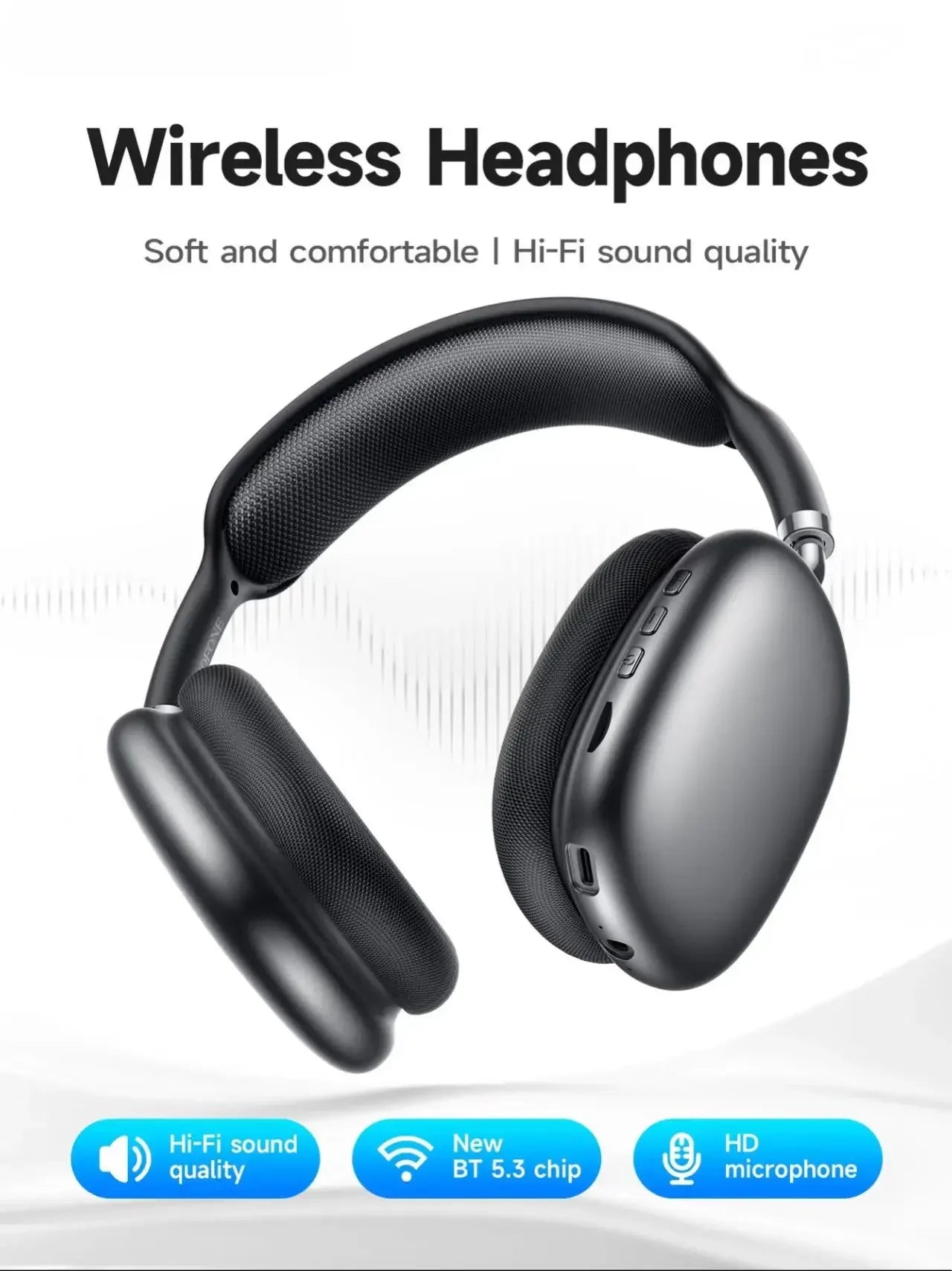 Wireless Bluetooth 5.3 Headset Headphones Outdoor Sports Gaming Wireless Headphones Noise Cancelling Earbuds 3D Hi-Fi sound qual
