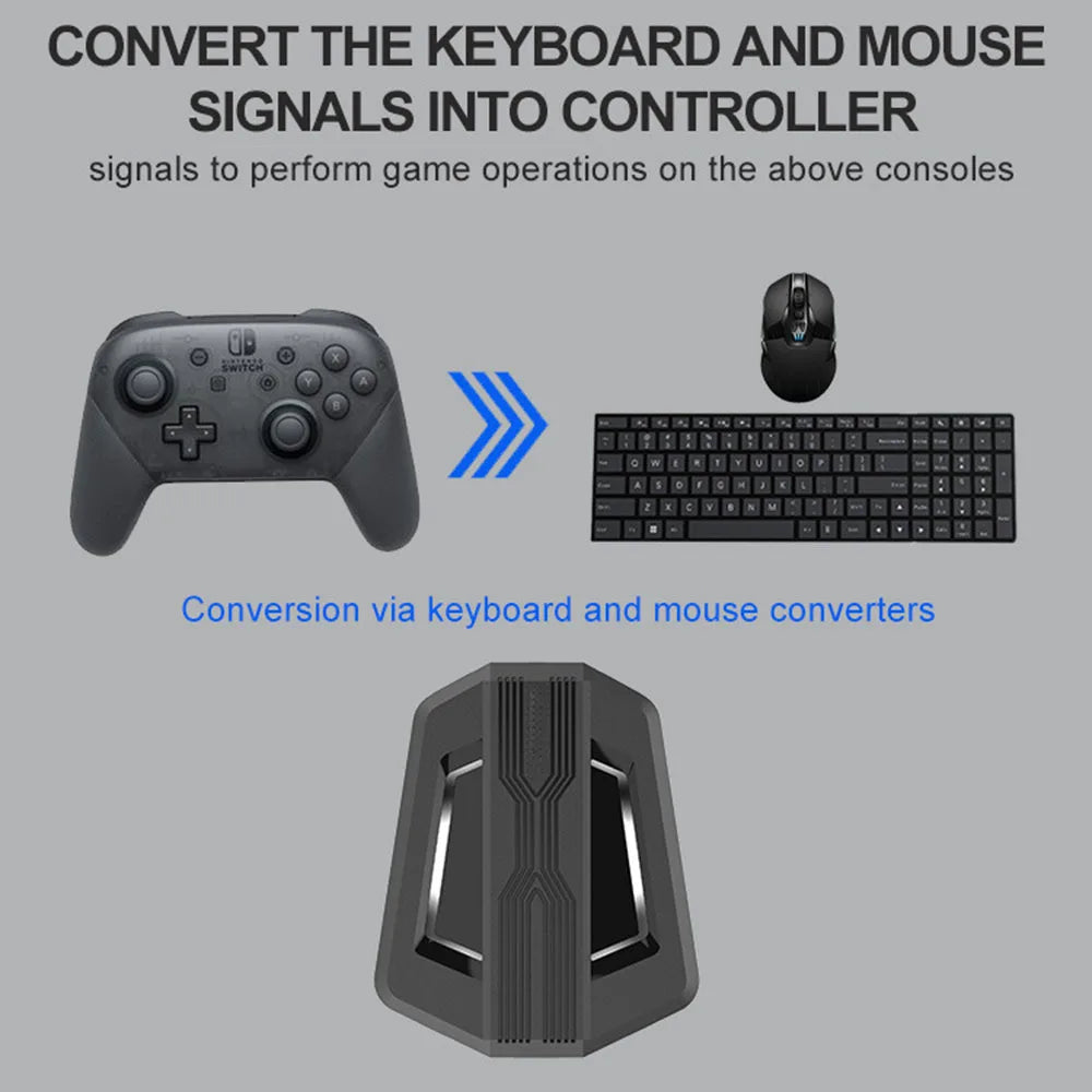 Gaming Keyboard And Mouse Combos RGB Backlit One-Handed Keypad Mice 3200 DPI with Game Converter for PS4 Xbox Nintendo Switch