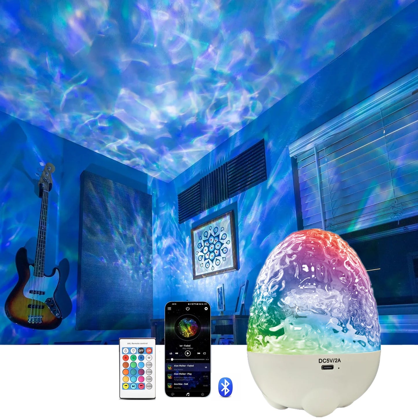 Galaxy Luminous Projector Nebula Star Night Light Ocean Water Ripple Projector Lamp Bluetooth Player with Remote Control for Bedroom, Game Room Party Birthday Gift Decoration