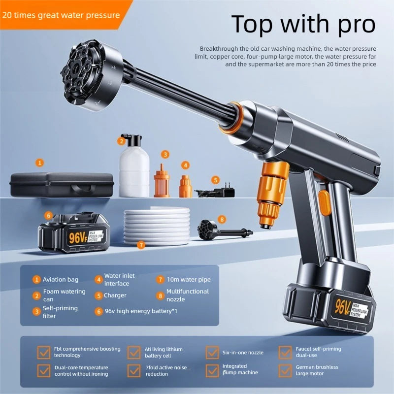 Cordless Car Wash Gun Portable High Pressure Washer Lithium Battery Water Pump Foam Generator Versatile Garden Cleaning Tool