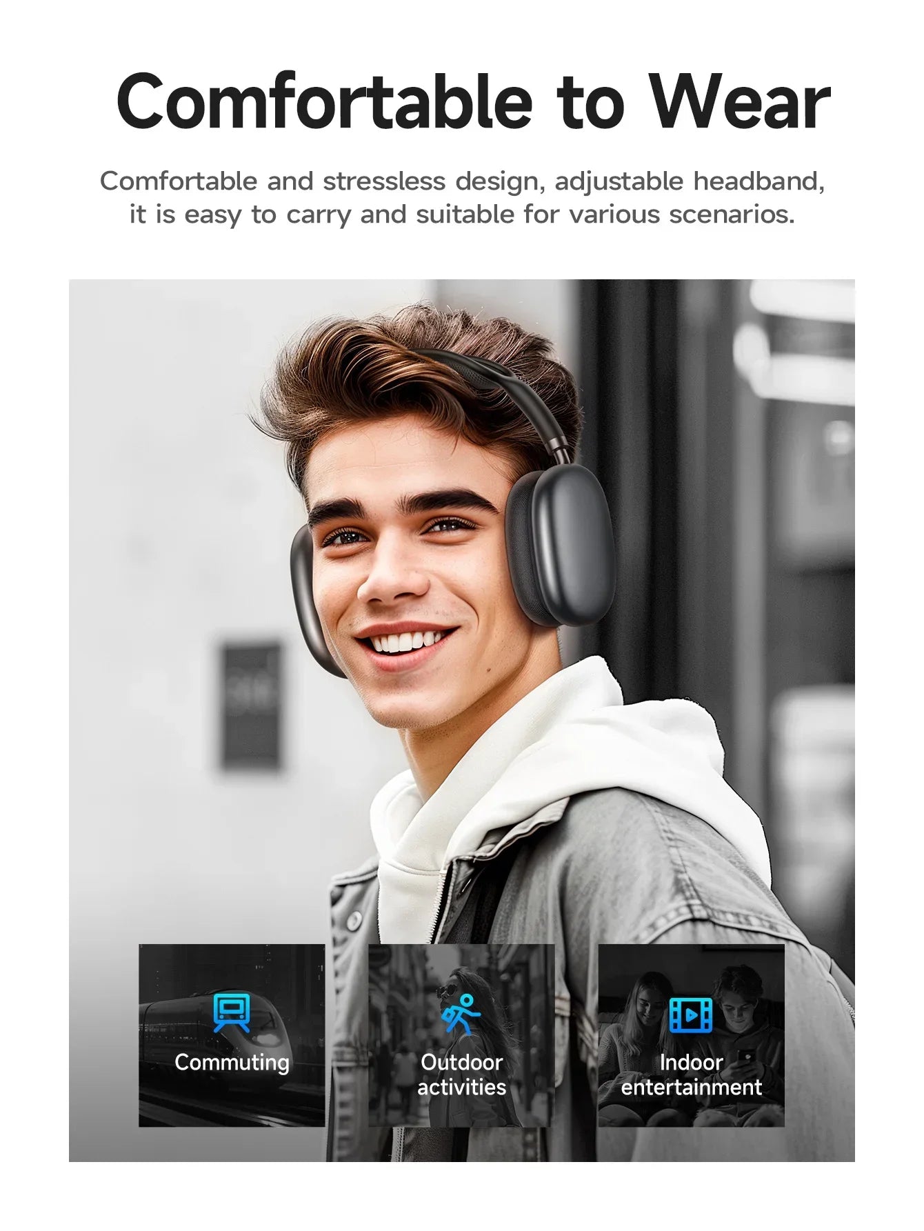 Wireless Bluetooth 5.3 Headset Headphones Outdoor Sports Gaming Wireless Headphones Noise Cancelling Earbuds 3D Hi-Fi sound qual