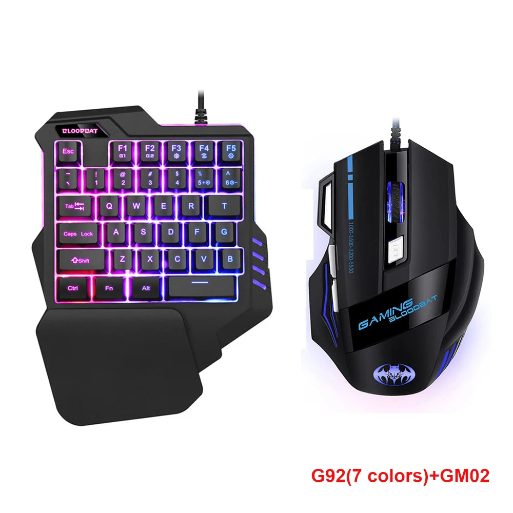 Gaming Keyboard And Mouse Combos RGB Backlit One-Handed Keypad Mice 3200 DPI with Game Converter for PS4 Xbox Nintendo Switch