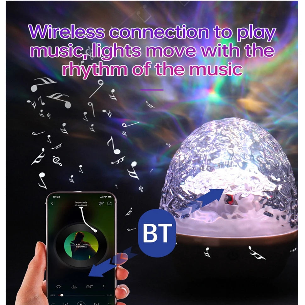 Galaxy Luminous Projector Nebula Star Night Light Ocean Water Ripple Projector Lamp Bluetooth Player with Remote Control for Bedroom, Game Room Party Birthday Gift Decoration